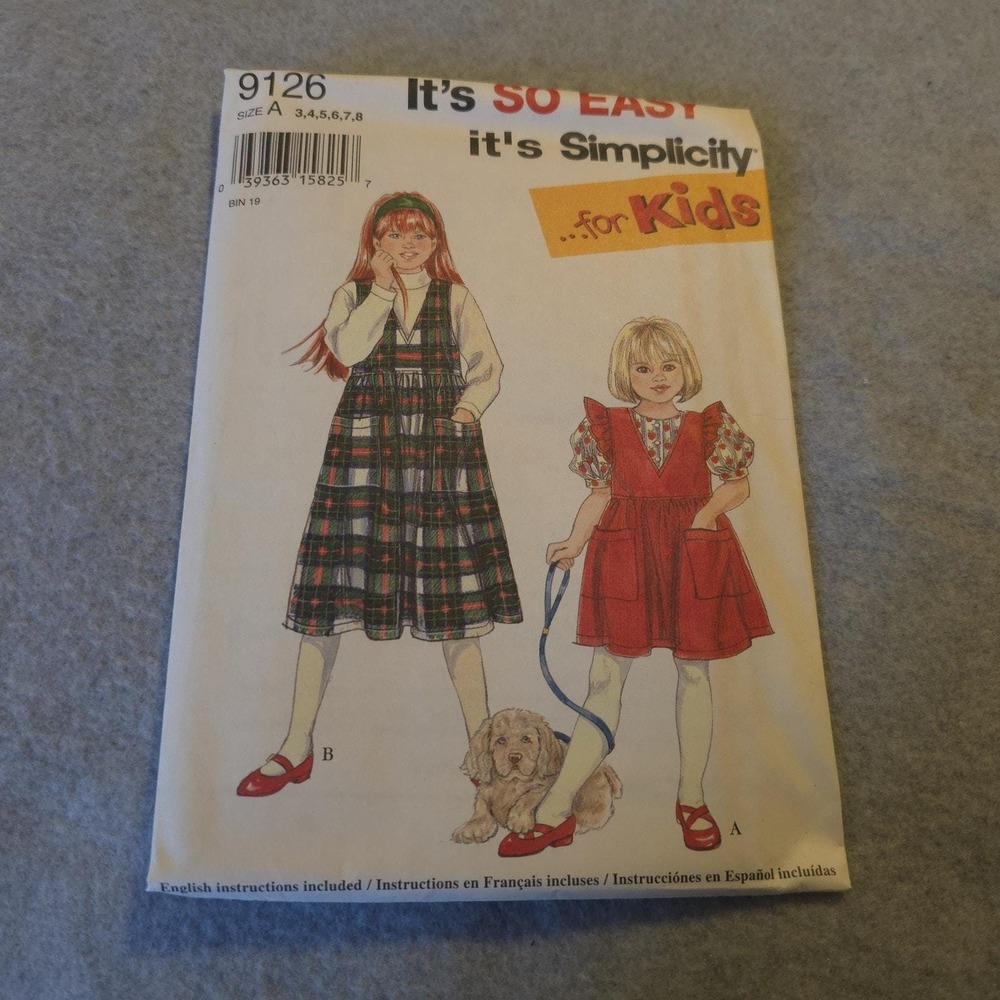 Simplicity 9126 Girls Jumper Dress Sewing Pattern Sizes 3-8 Vintage It's So Easy